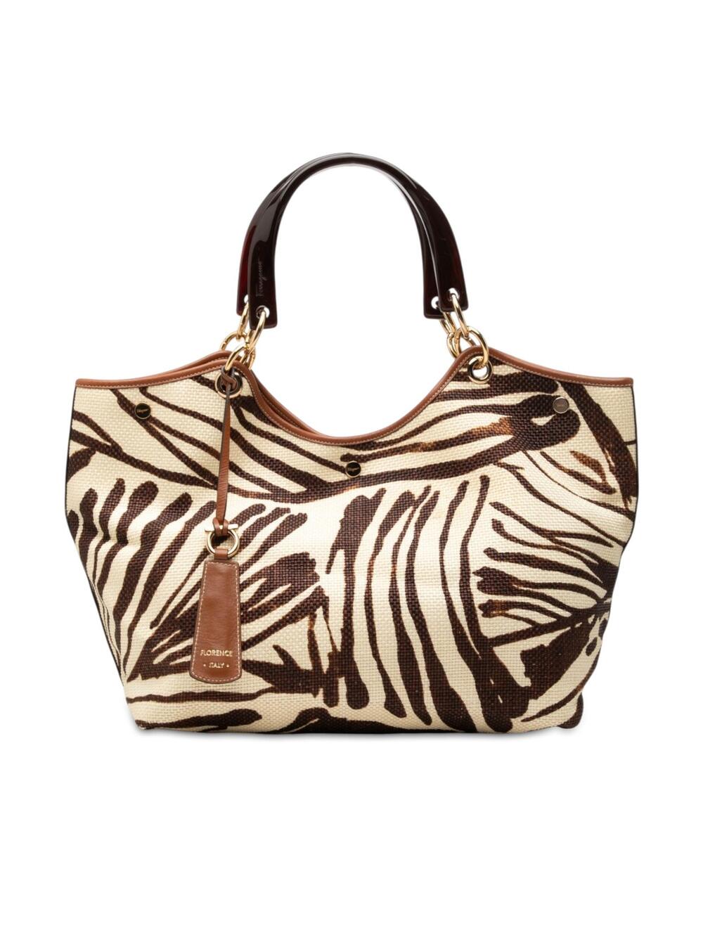Ferragamo Zebra Printed Straw Shopper #365206F48B